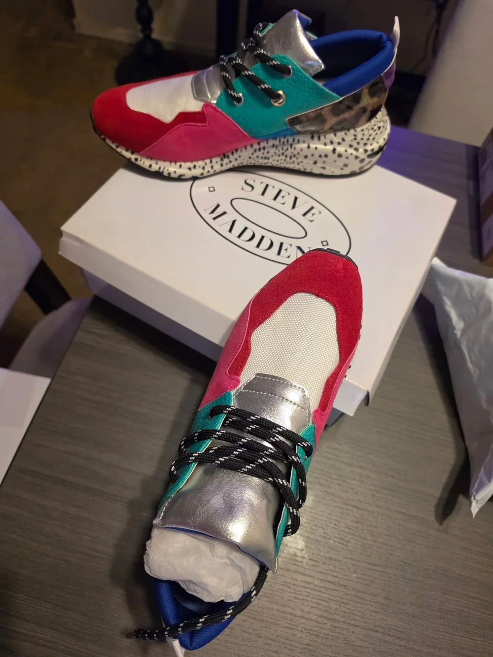 Women's Multi-Color Fashion Sneaker - Pink, Teal & Red